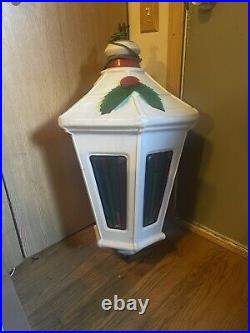 Vtg Giant white stained glass Holiday Christmas Blow Mold City Light Up Lamp 34