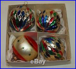 Vtg Glass Xmas Ornaments Set 7 FINIAL Indents Shapes Hand Painted European