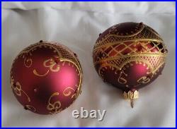 Vtg Handpainted Chritsmas Smith & Hawkins Handblown Glass Ornament Gold Set 2
