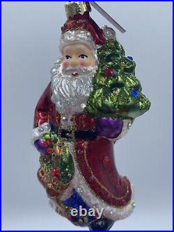 Vtg Jay Strongwater Santa Christmas Ornament Rare Glass Hand painted