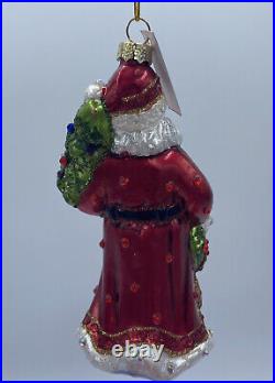Vtg Jay Strongwater Santa Christmas Ornament Rare Glass Hand painted