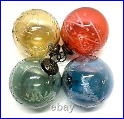 Vtg Kugel Etched Glass Colored 3 Christmas Ornaments (Lot of 4)