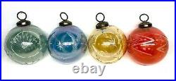 Vtg Kugel Etched Glass Colored 3 Christmas Ornaments (Lot of 4)