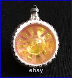 Vtg Liquid Filled Indent Reflector Mercury Glass Christmas Ornament Pink Yellow