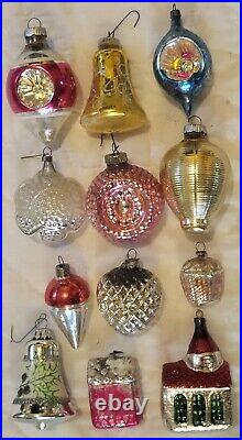Vtg Mercury Glass Figural Christmas Ornaments Shiny Brite Nice Lot Of Variety