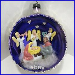 Vtg Mercury Glass Italian Diorama Nativity Scene Christmas Ornament 3D Religious