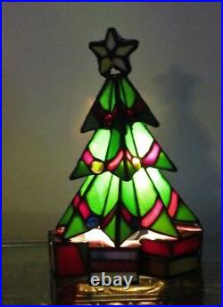 Vtg Meyda Tiffany Christmas Tree Leaded Stained Glass Accent Lamp Lite New Iob