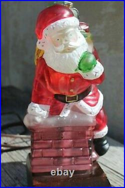 Vtg Old World Christmas Santa In Chimney Light Claus St. Nick Hand Painted Glass