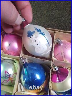 Vtg Poland Mercury Glass Tear Drop Christmas Tree Ornaments Snowman Wwii Era