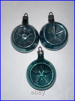 Vtg Premier Ornament Glass Double Embossed Star Red Aqua Indent Christmas x 6