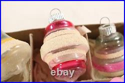 Vtg Shiny Brite Unsilvered Christmas Atomic Bell Mica Glitter Ornaments in Box
