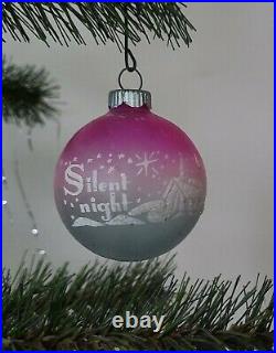 Vtg Silent Night Shiny Brite Ombre Unsilvered Glass Ball Ornament 2 Stencil