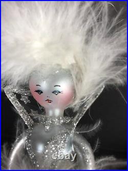 Vtg Sofieria De Carlini Blown Glass Lady Topper 13 Silver White Feathers Italy