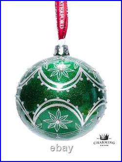 Vtg WATERFORD Evergreen Cascade Ball Glass Christmas Ornament with Original Box