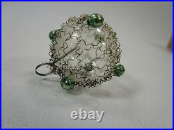 Vtg lot 34 Small Unsilvered Glass Christmas Ornaments Wire Tinsel Covered beads