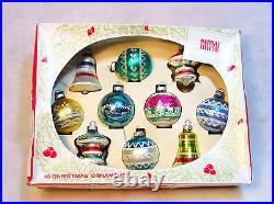 VtgOriginal BOX of 12UFO ATOMIC TOPSPATRIOTICShiny Brite Xmas Glass Ornament