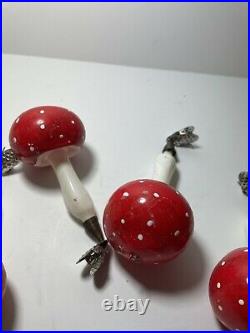 Wonderful Vintage Glass Mushroom Christmas Tree Ornaments Lot Of 4 Clip On