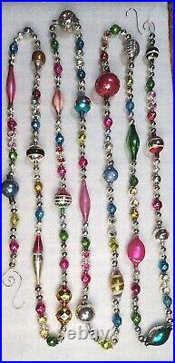 Xlg Indents Vtg Mercury Glass Christmas Tree Garland 10' Old Beads